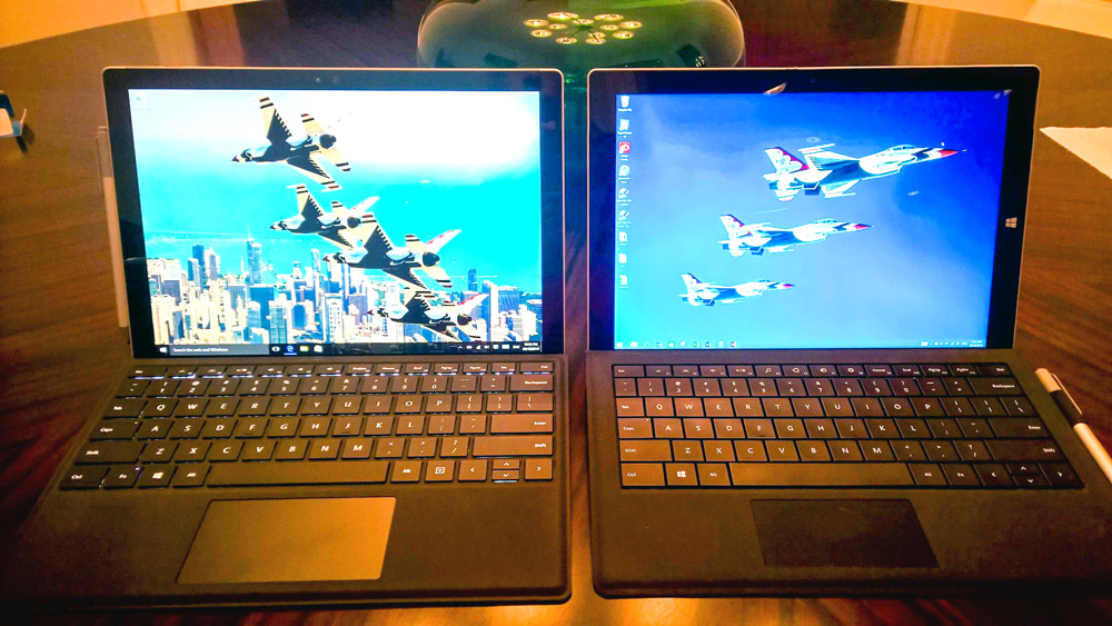 Surface Pro 4 alongside a Surface Pro 3