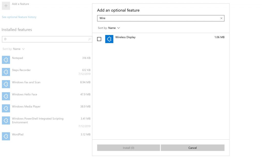 Wireless Display Option feature Optimize Miracast