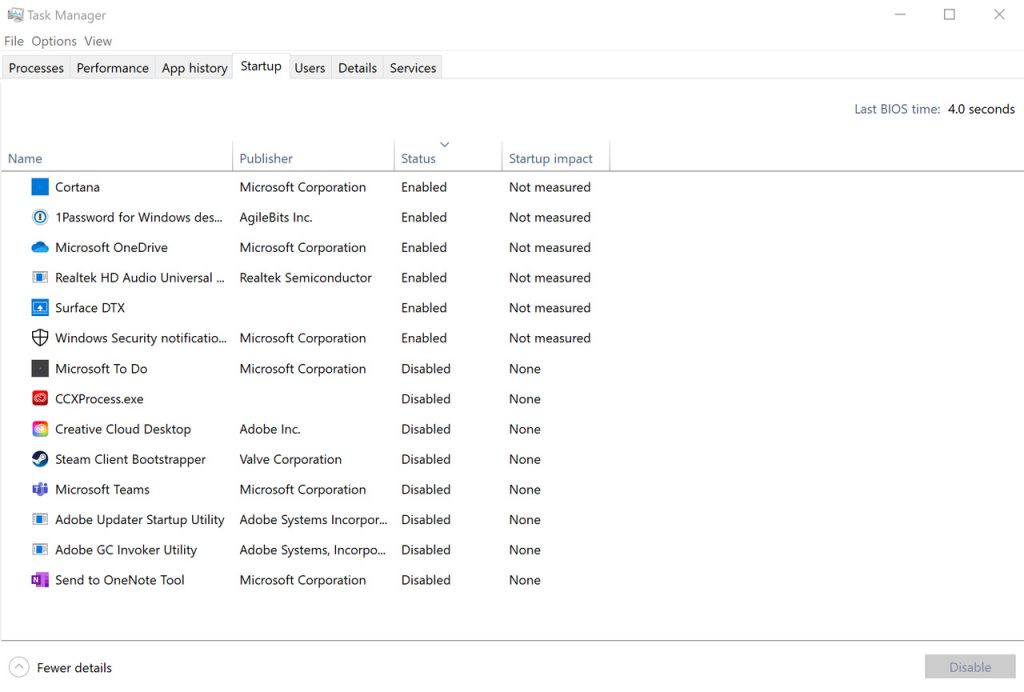 Startup apps Taskmanager