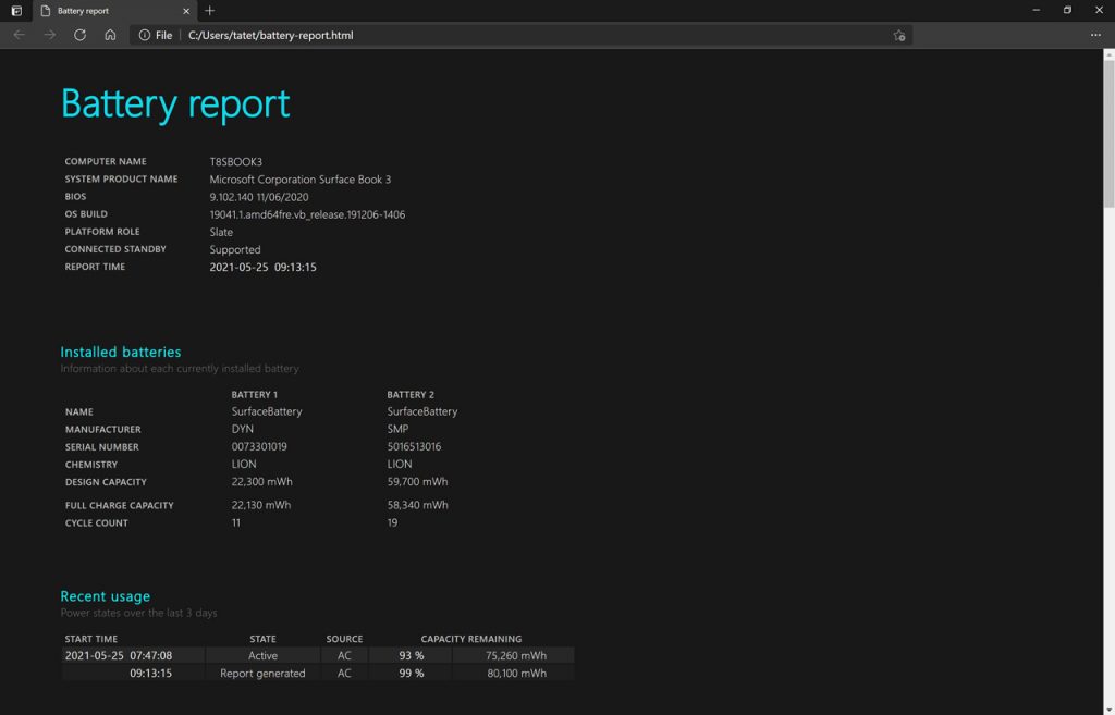 Windows Battery Report