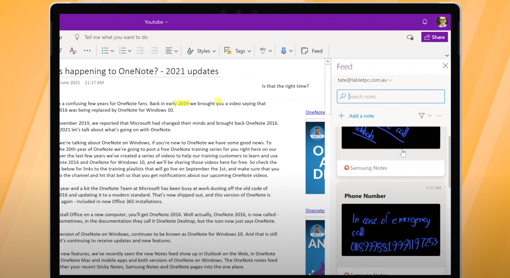 OneNote 2021 Notes Feed