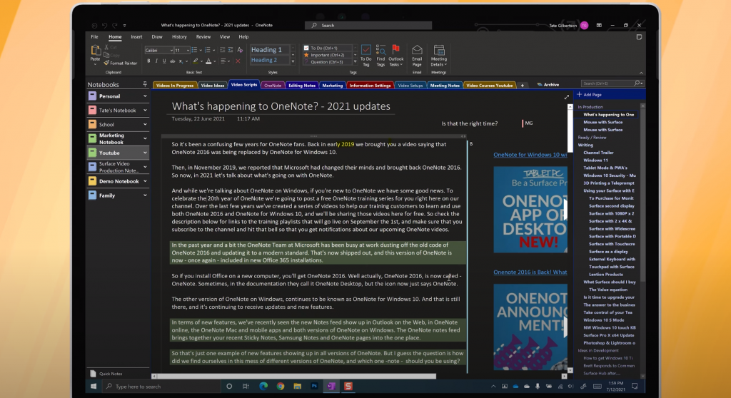 Dark Mode in OneNote Desktop