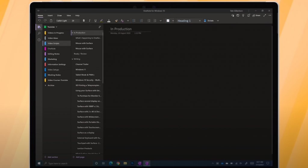 2021 OneNote for windows 10 Navigation